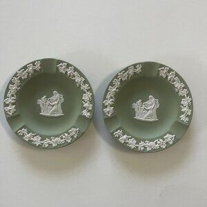 Vintage Wedgewood Ashtrays (2) Cream on Green Jasperware.  " Cupid" 4 1/2 Inches